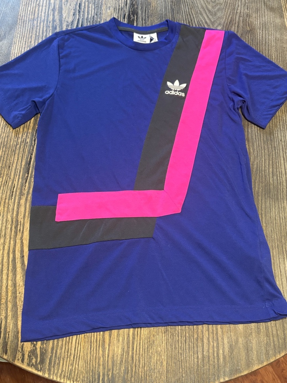 adidas Royal Blue Short Sleeve Tee with Pink and Black Stripe